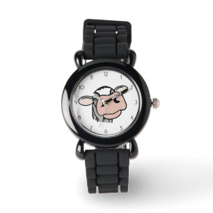 cartoon koe zwart wit roze zoen grijs boerderij horloge