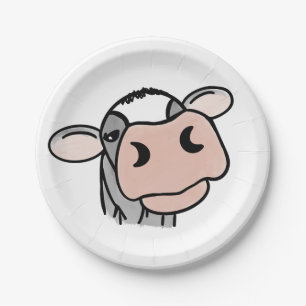 cartoon koe zwart wit roze zoen grijs boerderij papieren bordje