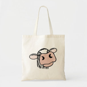cartoon koe zwart wit roze zoen grijs boerderij tote bag