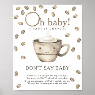 Cartoon koffie baby shower - zeg geen baby Poster