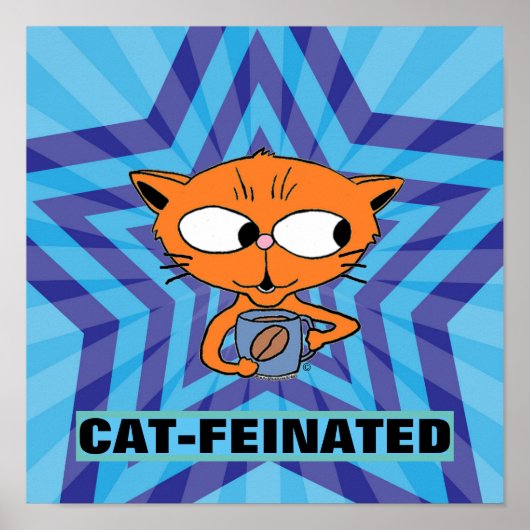 Cartoon Koffie Kat Grappige Kat-fanatieke Poster (Voorkant)