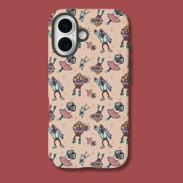 Cartoon koffieboon dansfeest iPhone 16 hoesje