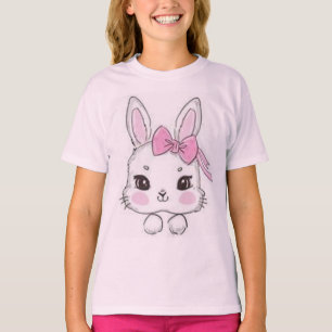Cartoon konijn en roze boog t-shirt