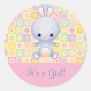 Cartoon konijn Het is een Girl Birth Announcement  Ronde Sticker