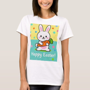 Cartoon konijn met een wortel polka punten t-shirt