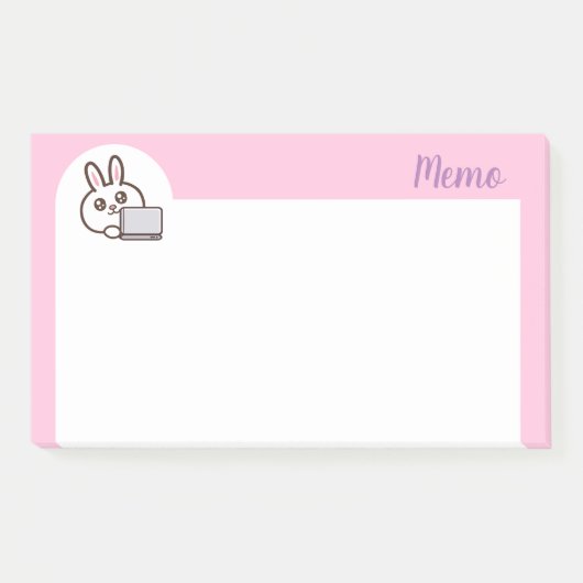 Cartoon konijnencomputer roze post-it® notes (Voorkant)