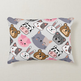cartoon koppen patroon met witte BG Accent Kussen