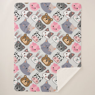 cartoon koppen patroon met witte BG Sherpa Deken