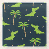Cartoon Krokodillen: Alligator palmen patroon. Glazen Onderzetter (Voorkant)