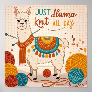 Cartoon lama met een gebreide sjaal poster