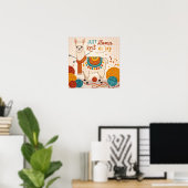 Cartoon lama met een gebreide sjaal poster (Thuiskantoor)