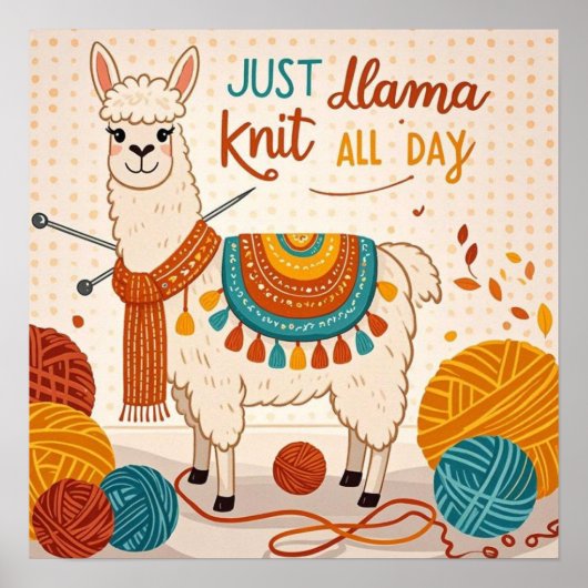 Cartoon lama met een gebreide sjaal poster (Voorkant)