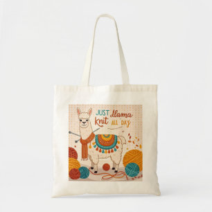 Cartoon lama met een gebreide sjaal tote bag