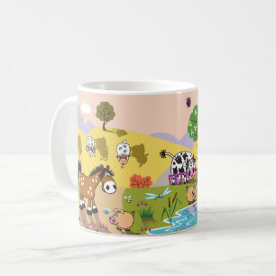 cartoon landbouwhuisdieren. Kinderillustratie Koffiemok