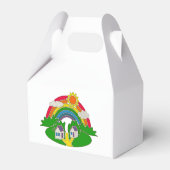 Cartoon landelijk tafereel met regenboog en landhu bedankdoosjes (Achterkant)