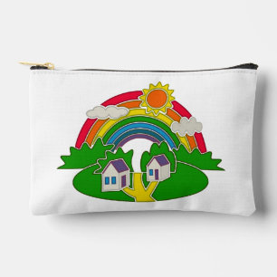 Cartoon landelijk tafereel met regenboog en landhu etui