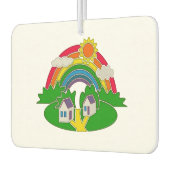 Cartoon landelijk tafereel met regenboog en landhu luchtverfrisser (Links)