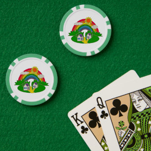 Cartoon landelijk tafereel met regenboog en landhu poker chips