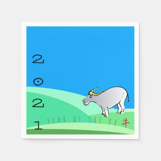 Cartoon Landschap Ox Chinees nieuwjaar Zodiac PN Servet (Voorkant)
