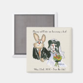 Cartoon Lapins Mariage Sauvez la date Magnet (Recto/Verso)