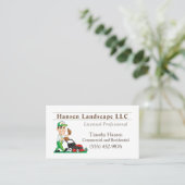 Cartoon Lawn Mowing Guy Landscaping Yard Service Visitekaartje (Staand voorkant)