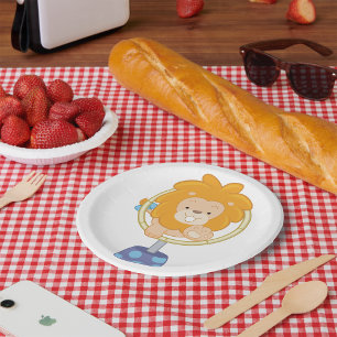 Cartoon Leeuw Springt Door Ring Papieren Bordje