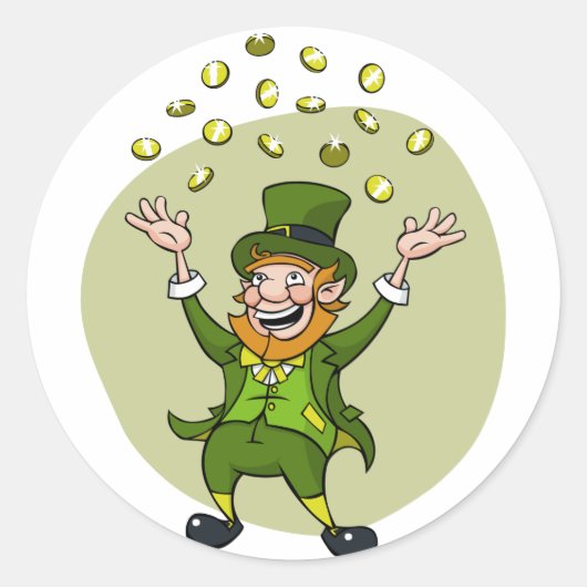Cartoon Leprechaun Ronde Sticker (Voorkant)