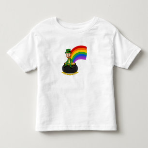 Cartoon leprechaun zit op een goudpot kinder shirts