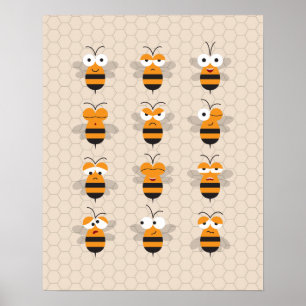 Cartoon Lief Grappig Honing Bij Honingraat Poster