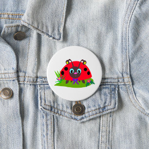 Cartoon lieveheersbeestje Boog en Bloemen Ronde Button 7,6 Cm
