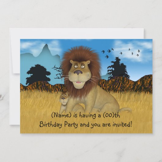 Cartoon Lion Children Invitation d'anniversaire (Devant)