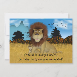 Cartoon Lion Childs Birthday Uitnodiging