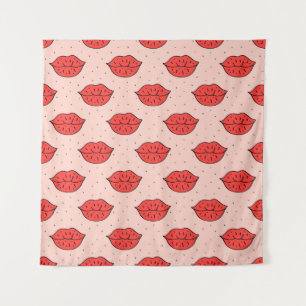 Cartoon lippen: feministische doodle patroon. wandkleed