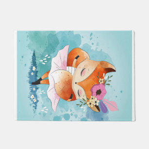 Cartoon Little Fox Lovely Fox Floral Deurmat