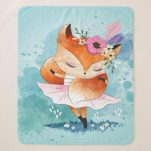 Cartoon Little Fox Lovely Fox Floral Sherpa Deken