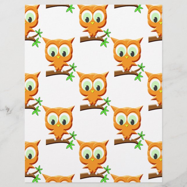 Cartoon Little Owl on Branch Pattern (Voorkant)