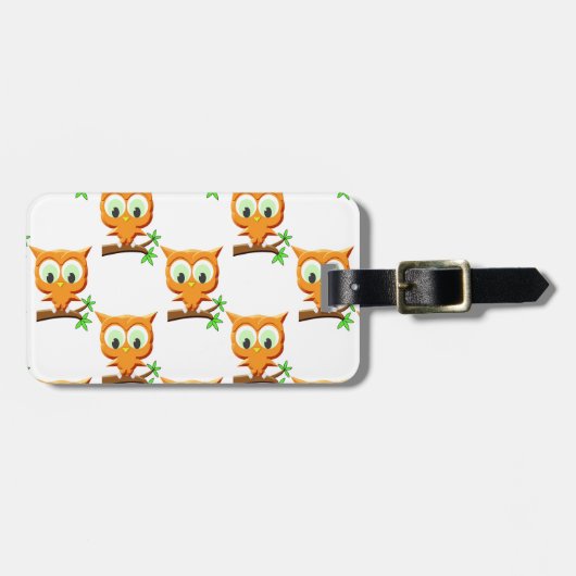 Cartoon Little Owl on Branch Pattern Bagagelabel (Voorkant horizontaal)