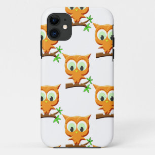Cartoon Little Owl on Branch Pattern iPhone 11 Hoesje