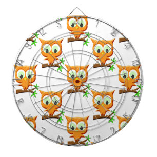 Cartoon Little Owl on Branch Pattern Dartbord