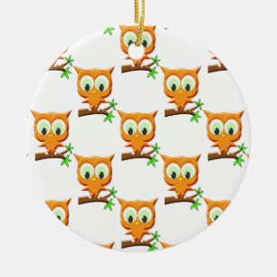 Cartoon Little Owl on Branch Pattern Keramisch Ornament