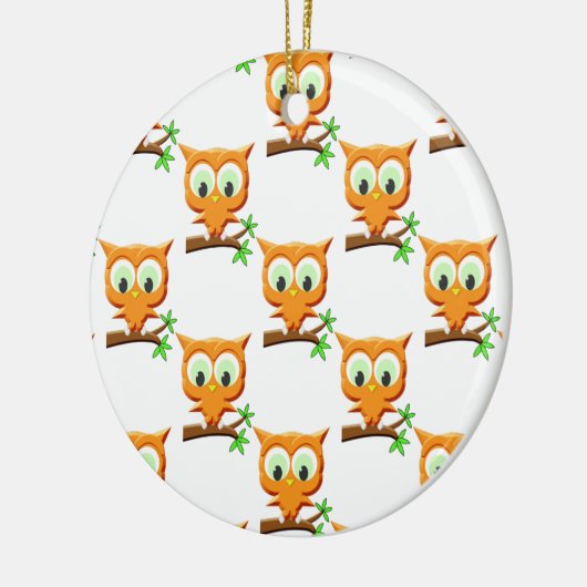 Cartoon Little Owl on Branch Pattern Keramisch Ornament (Links)