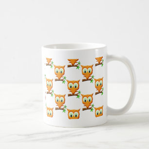 Cartoon Little Owl on Branch Pattern Koffiemok