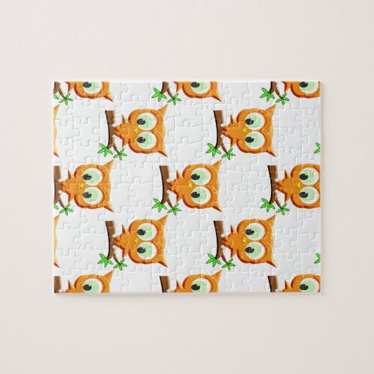 Cartoon Little Owl on Branch Pattern Legpuzzel (Horizontaal)