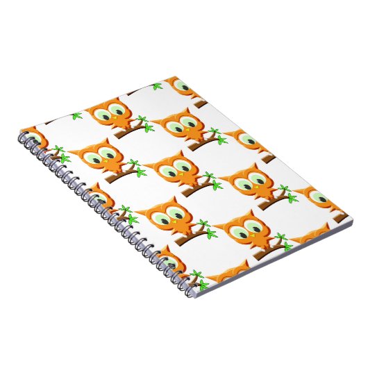 Cartoon Little Owl on Branch Pattern Notitieboek (Rechterzijde)
