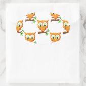 Cartoon Little Owl on Branch Pattern Ovale Sticker (Tas)