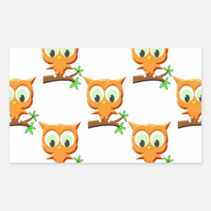 Cartoon Little Owl on Branch Pattern Rechthoekige Sticker