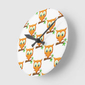 Cartoon Little Owl on Branch Pattern Ronde Klok (Hoek)