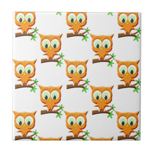 Cartoon Little Owl on Branch Pattern Tegeltje