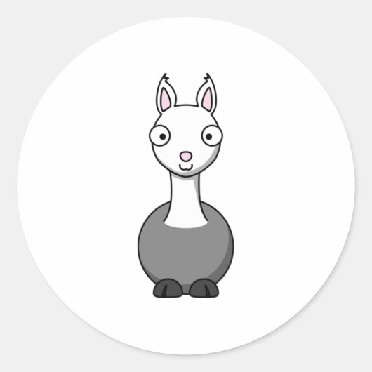Cartoon Llama Ronde Sticker (Voorkant)