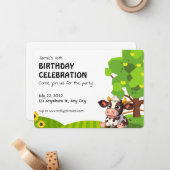 Cartoon Lola cow birthday invitation for kids. (Devant/Arrière en situation)